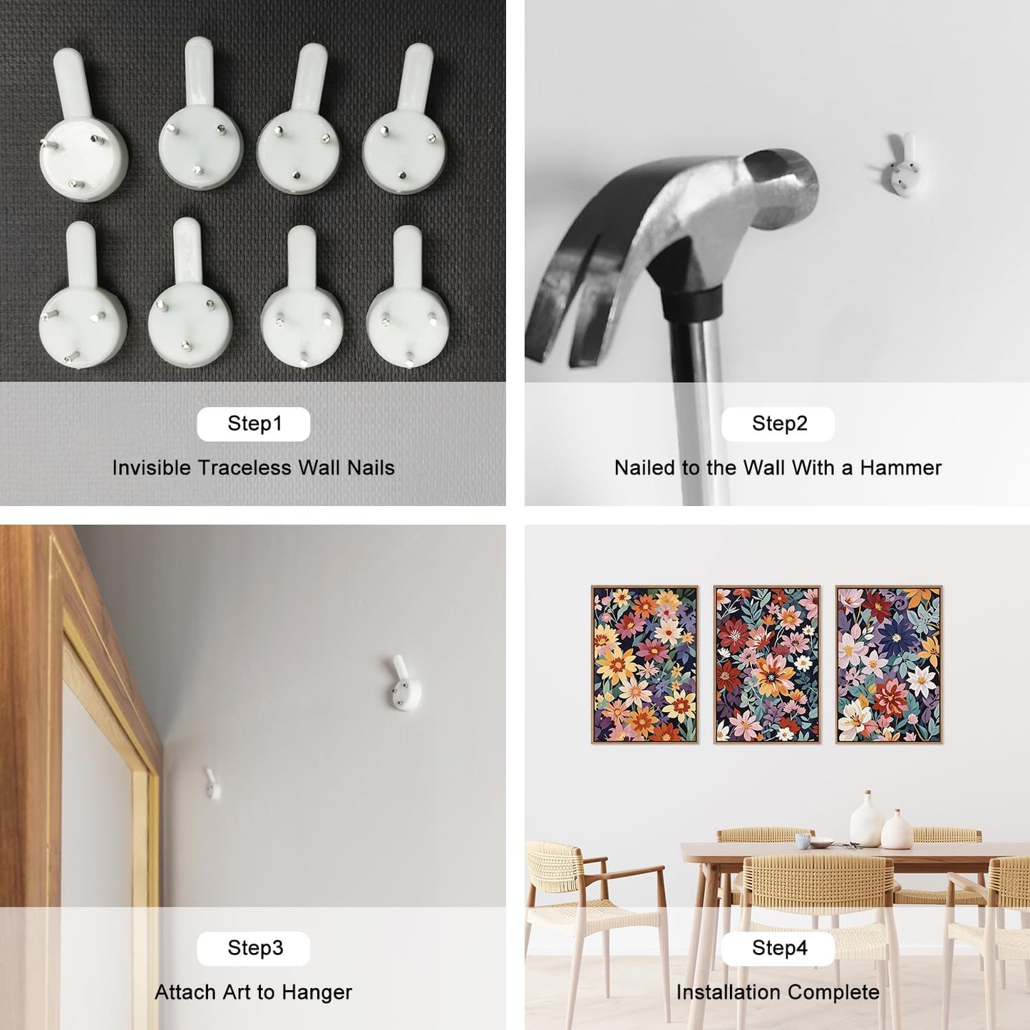 HLNIUC Boho Floral Framed Canvas Wall Art,Colorful Wildflower Landscape Wall Decor Set of 3(16”x24”)Rustic Bohemian Style Flower Art Print,Modern Botanical Floral Wall Painting for Living Room Bedroom