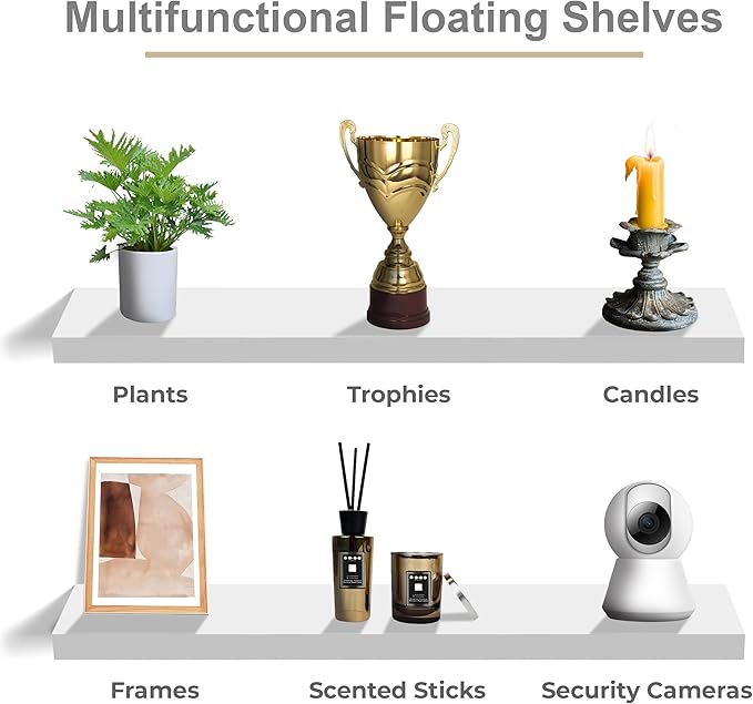 Sorbus Floating Shelves for Wall - 35 Inch Long Bathroom Shelves, Wall Decor for Bedroom, Kitchen, Living Room & Book Storage - Mounted Floating Shelf with Invisible Brackets (White, 3 Pack)