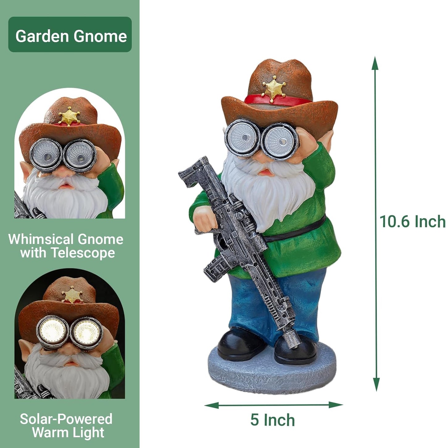 Funny Garden Gnomes Statue Outdoor Decor, Solar Telescope Gnome Decorations for Yard, Lawn, Patio, Porch, Fathers Day Birthday Housewaming Gifts for Dad, Men, Husband, 10.6 Inch, Resin