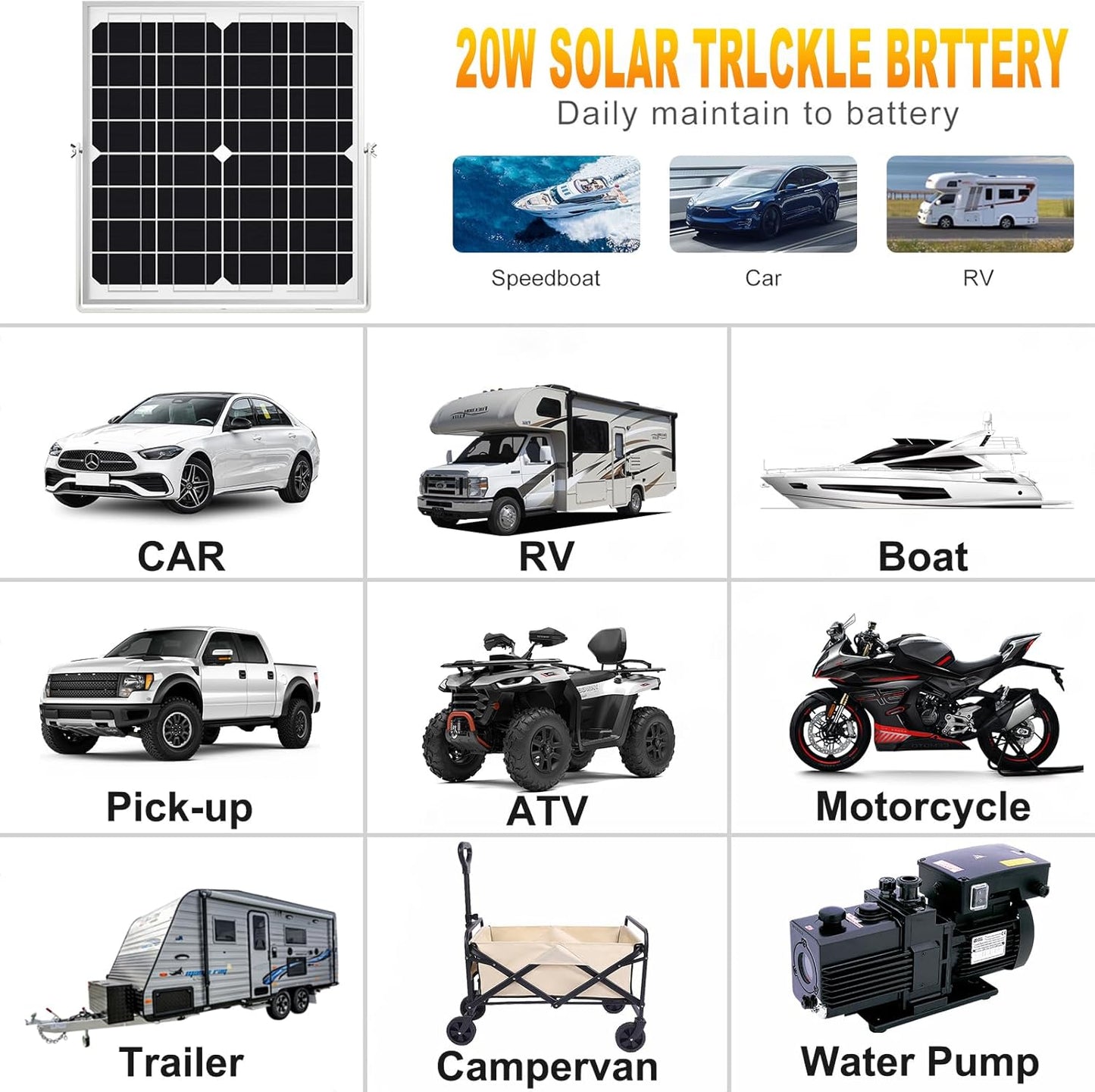 SOLPERK Solar Panel Kit 20W 12V, Solar Battery Trickle Charger Maintainer + Upgrade Controller + Adjustable Mount Bracket for Boat Car RV Motorcycle Marine Automotive