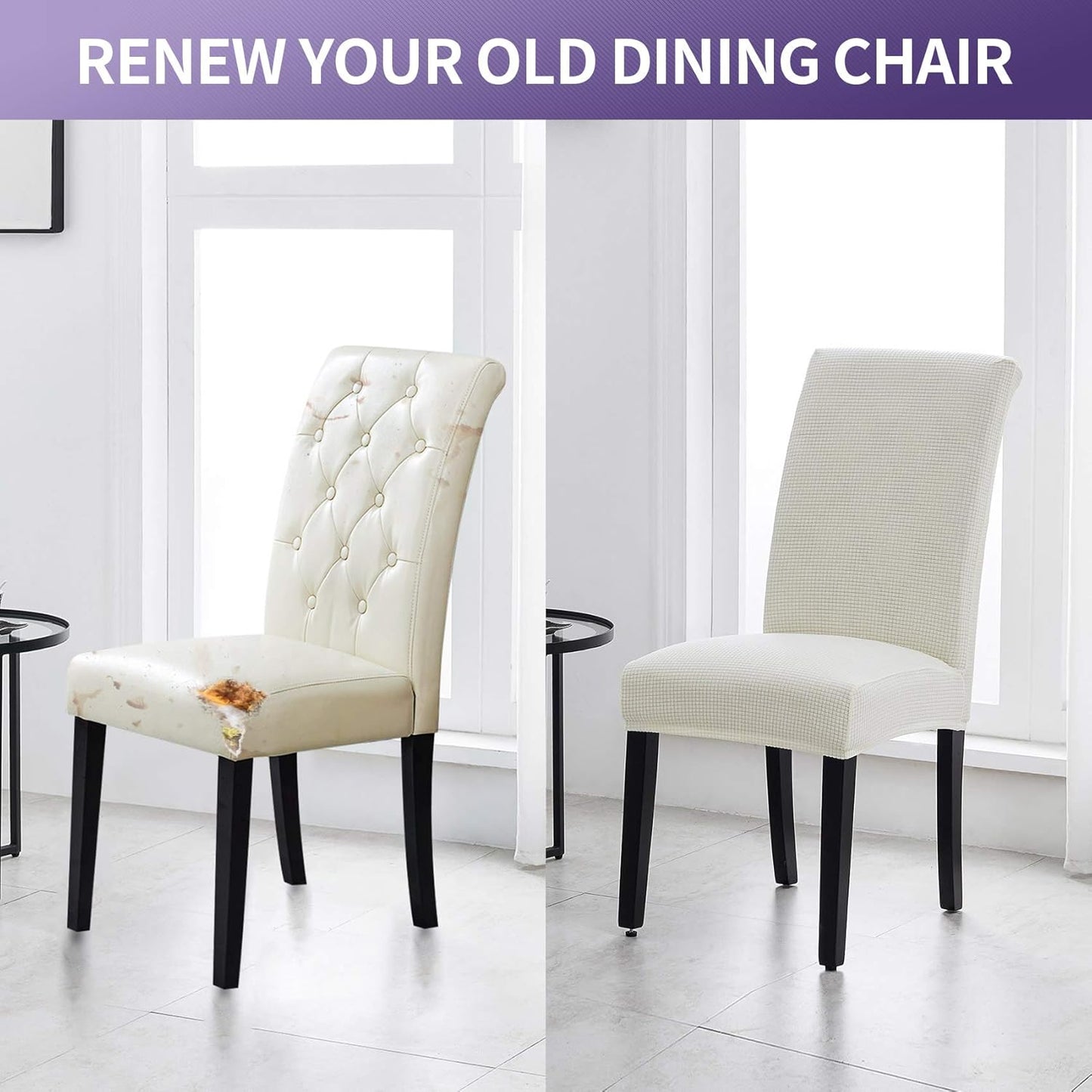 Joccun Dining Chair Slipcovers Set of 8, Stretch Dining Room Chair Covers, Washable Parsons Chair Cover, Ivory, 8 Pack