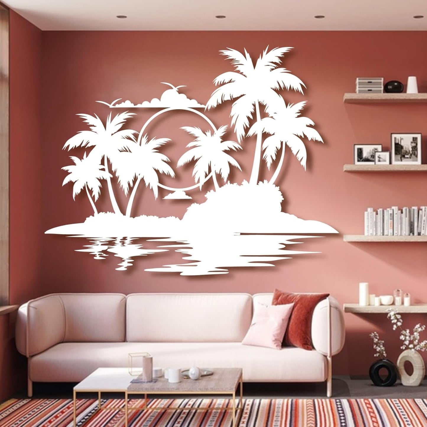 Palm Tree Metal Wall Decor,Palm Tree Metal Wall Art,Metal Palm Tree,Metal Palm Tree Wall Decor,Tropical Metal Wall Art,Beach Wall Decort,Metal Wall Decor (style 2,white,30 L" x 23 W" / 76 x 60 cm)