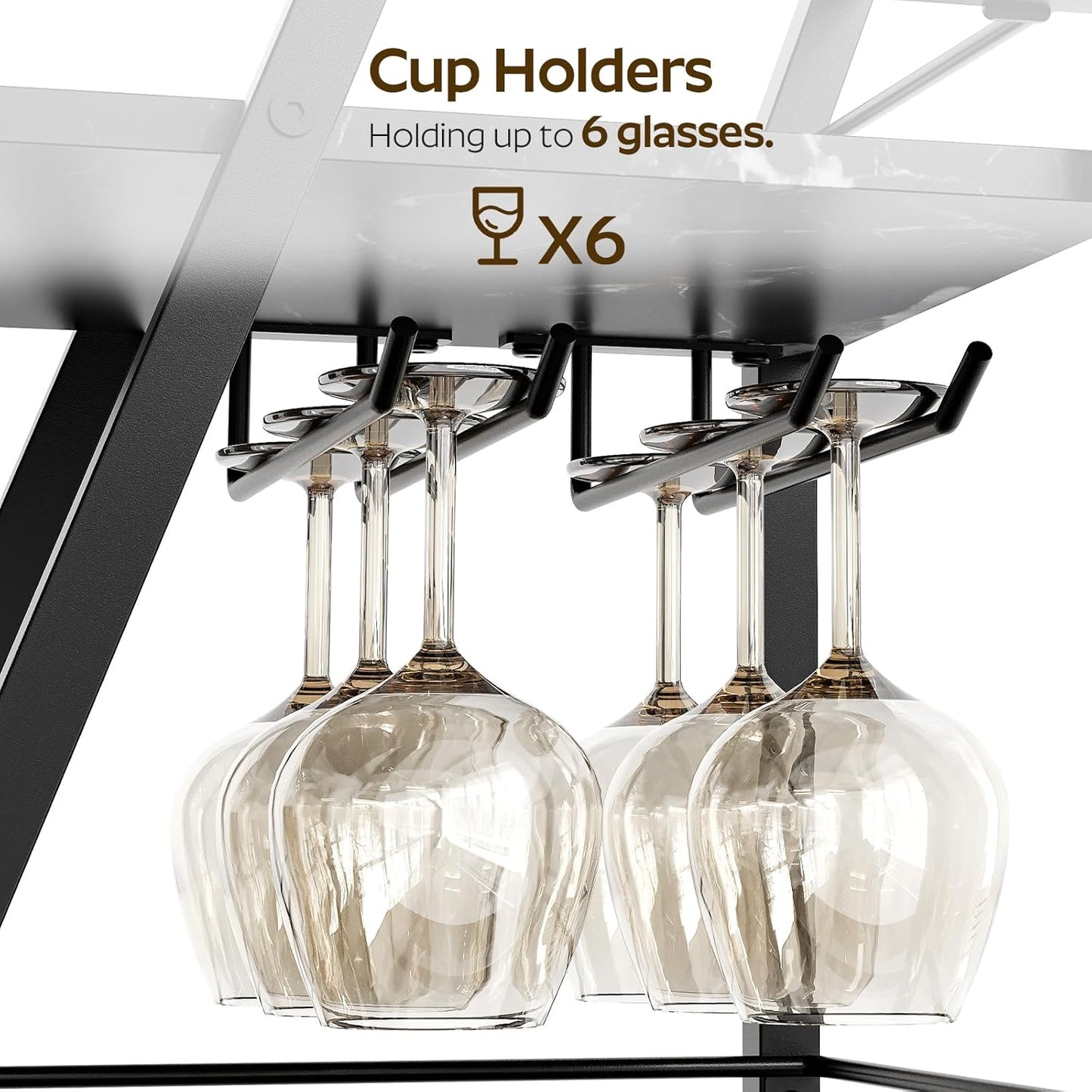 Bar Cart, Bar Cart for The Home, Small Bar Cart on Wheels, Beverage Cart, Home Bar Serving Cart with Glass Holder, Drink Cart for Bar, Kitchen, Dining, Marble Black and Black BC03BM