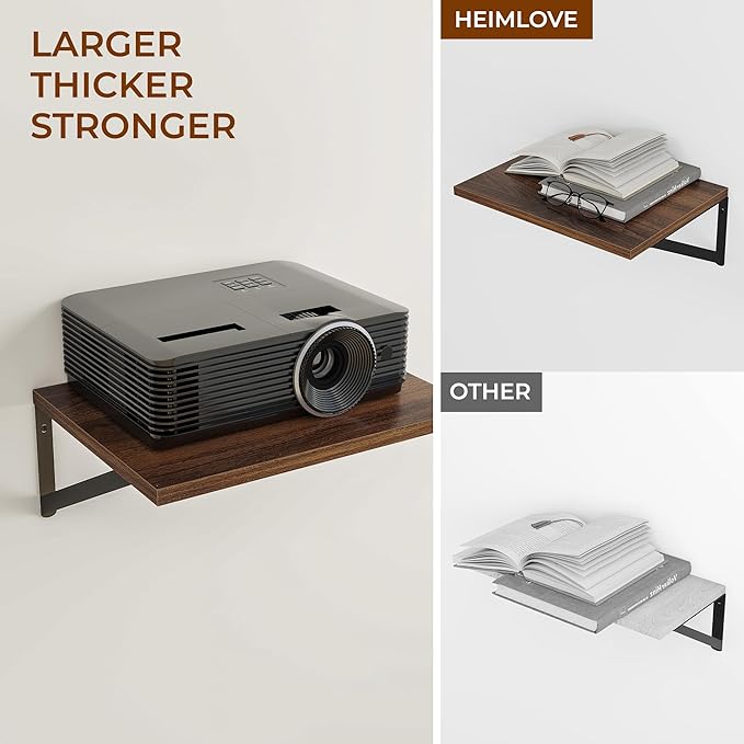 Heimlove 24" W x 12" D Wall Shelves for Books, 12 Inch Deep Floating Shelves Set of 3, Wide Floating Bookshelf with Metal Bracket for Living Room, Kitchen, Office, Bedroom and Decor Storage - Walnut