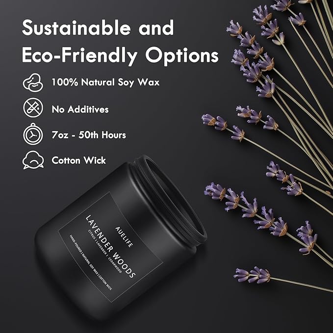 Scented Candles for Men | Lavender & Wood Candle - Candle for Men, Manly Candles for Home Scented, Man Gifts for Him/Friend, 7oz Black Jar