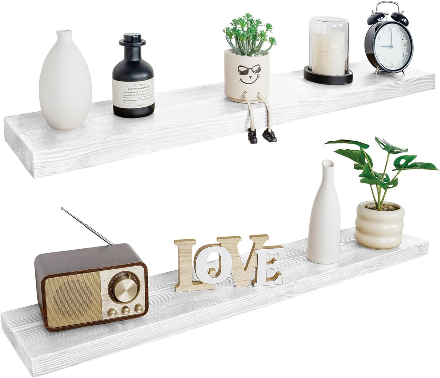 BGMG Floating Shelves for Wall 48 inch Long,Rustic Solid Wooden Deep Wall Shelves for Bathroom Living Room Bedroom Kitchen Farmhouse Set of 2-48x6.7x1.25 inch- White