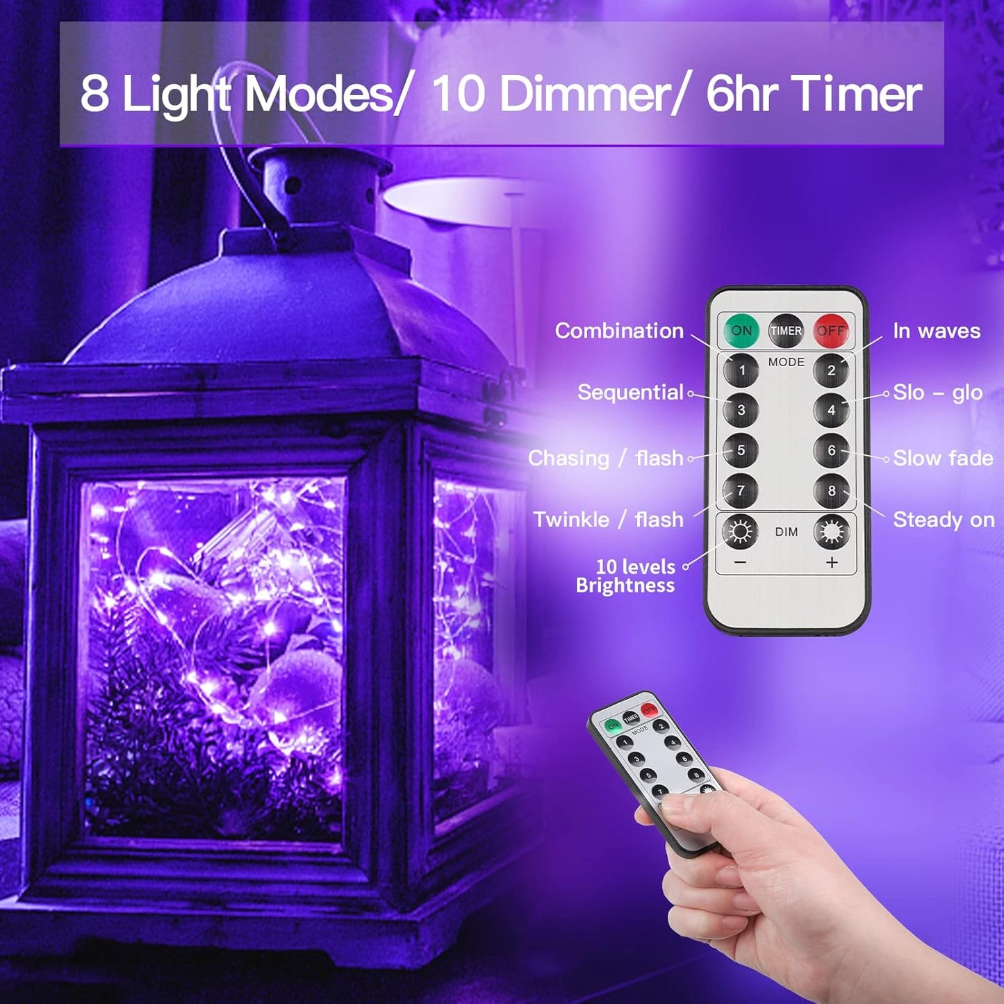 suddus Hallowee Purple Lights Battery Operated, 66ft 200 LED Twinkle Lights Battery Operated, Purple Fairy Lights for Christmas Tree, Garland, Bedroom, Backyard, Porch, Yard, Party Decorations