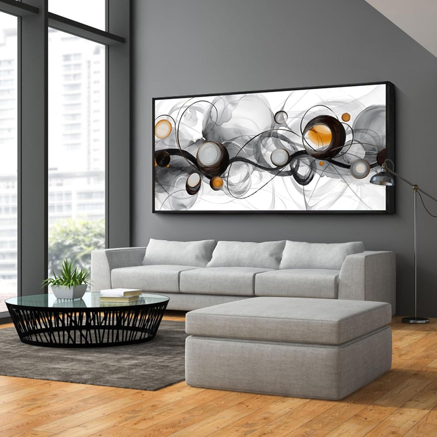 XLSJERST Abstract Artwork Minimalist Painting - Large Size Frame Wall Art for Living Room Wall Decor Modern Black and White Canvas Picture Boho Gray Wall Art