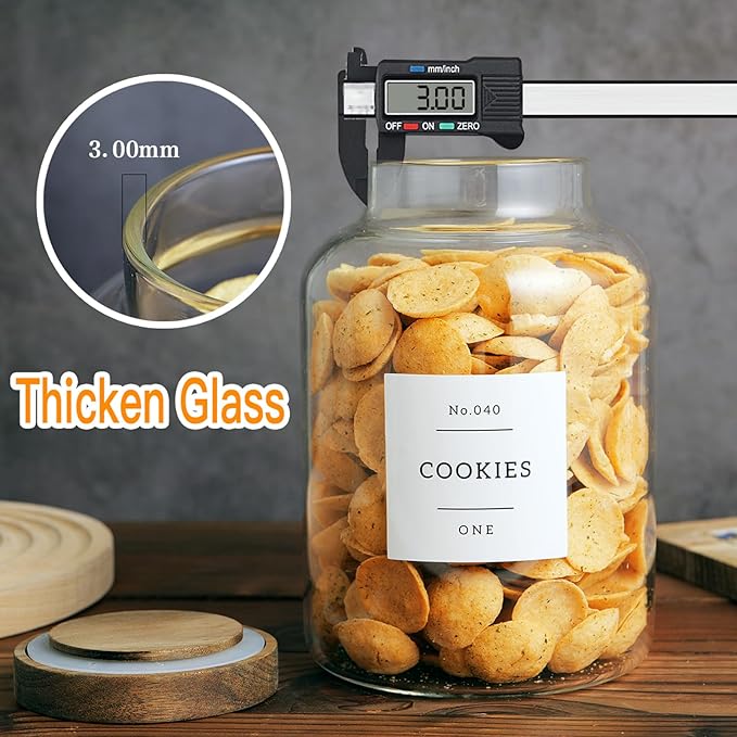 Set Of 2 Large Glass Jar with Wooden Lid with 132 Labels, Glass Storage Jars for Flour Pasta Candy Coffee Cookie and More(70 FL OZ/2000 ml)