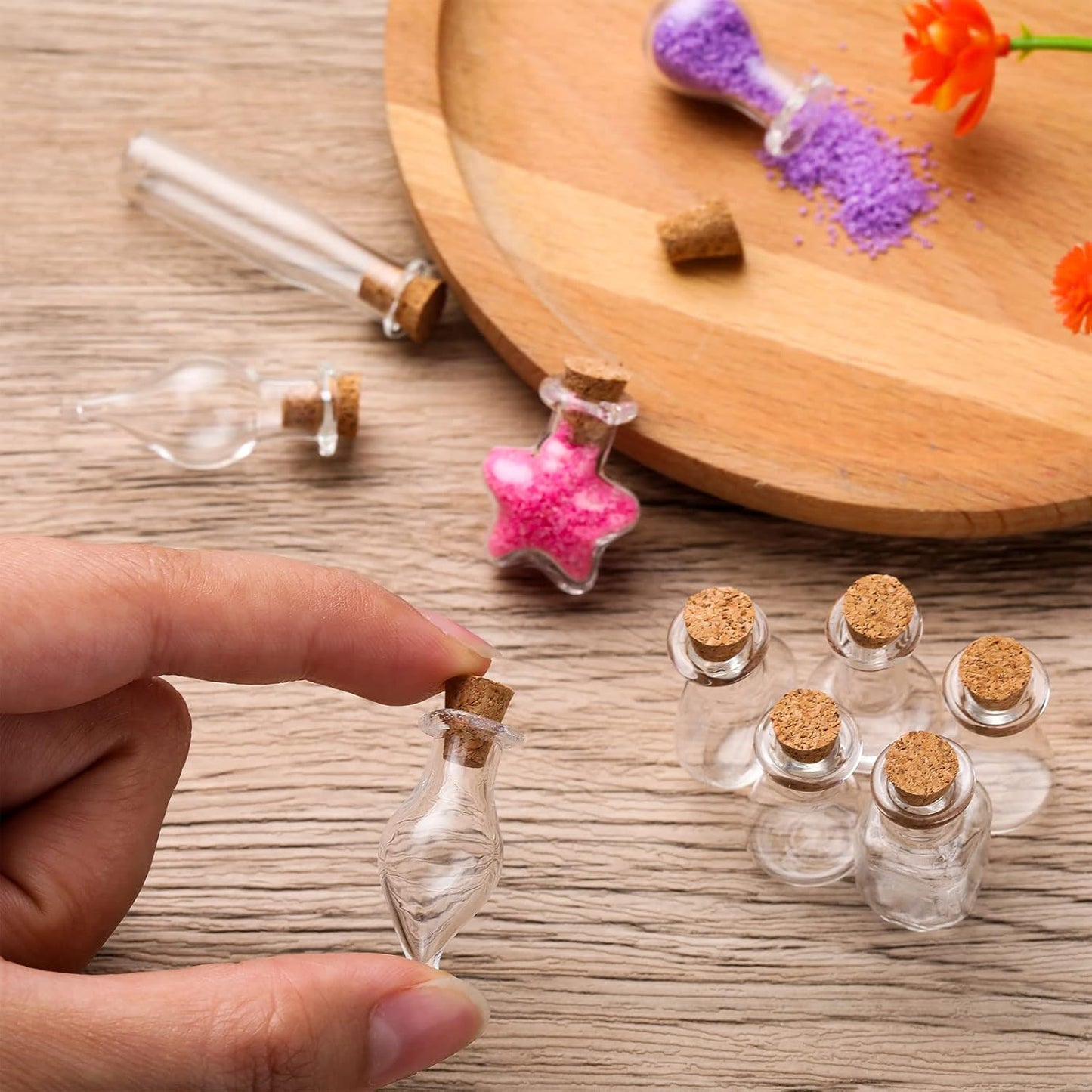 140 Pcs Mini Glass Bottles with Cork Stoppers Tiny Wishing Potion Bottles, 14 Shapes, Small Spell Apothecary Jar Vials Witchcraft Drifting Jar for Wedding Halloween Party Arts DIY Crafts