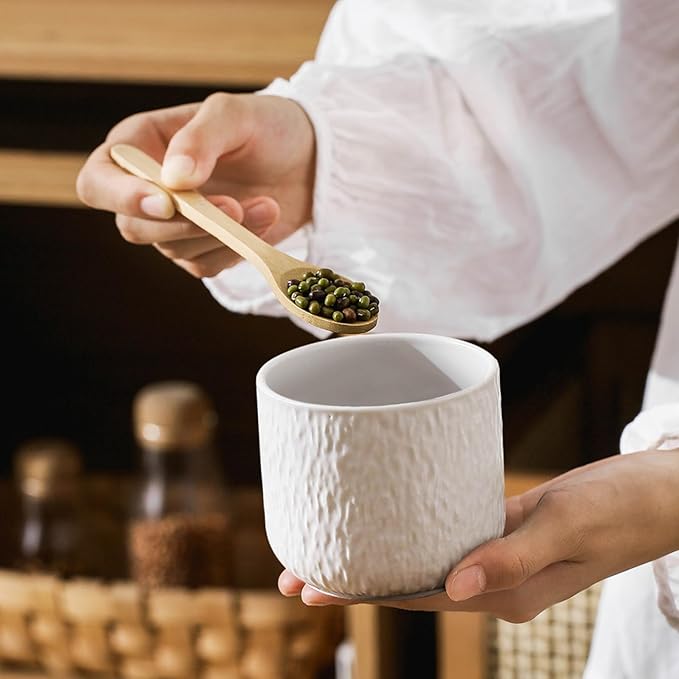 Kitchen Canisters for Countertop, Ceramic Coffee Canisters with Airtight Lids Food Storage Jars Sugar Container for Kitchen Counter Tea, Coffee Beans, Spice (#001White-9oz/260ml)