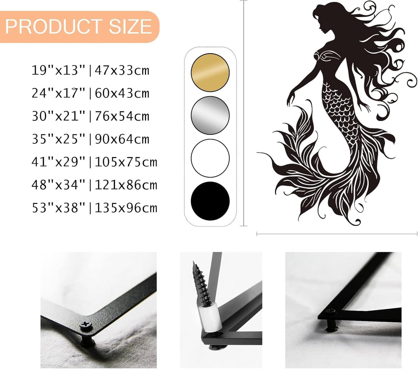 Veplsur Mermaid Metal Wall Art, Metal Mermaid Wall Decor, Marine Biology Wall Decor, Ocean Wall Art, Nautical Wall Hanging, Beach Hanging for Bathroom Bedroom (Gold, 35"x25"|90x64cm)