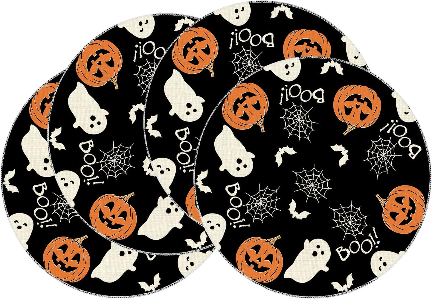 XCHI Boo Spooky Ghost Pumpkin Halloween Round Placemats Set of 4 Table Mats Table Decorations 14x14 Inch