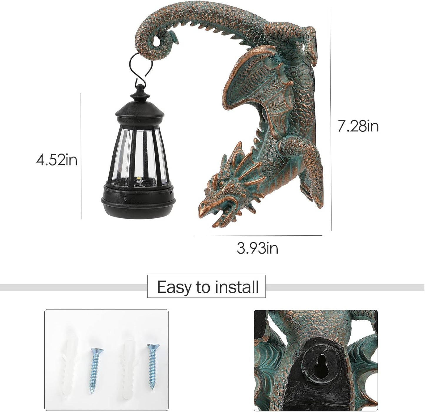 Solar Dragon Tree Hugger Statue Wall Decor - Gothic Garden Statue with Solar Lantern, Outdoor&Yard Decor, Fantasy Dragon Figurine for Trees, Walls, or Fences - Unique Gift for Adults, Men & Women