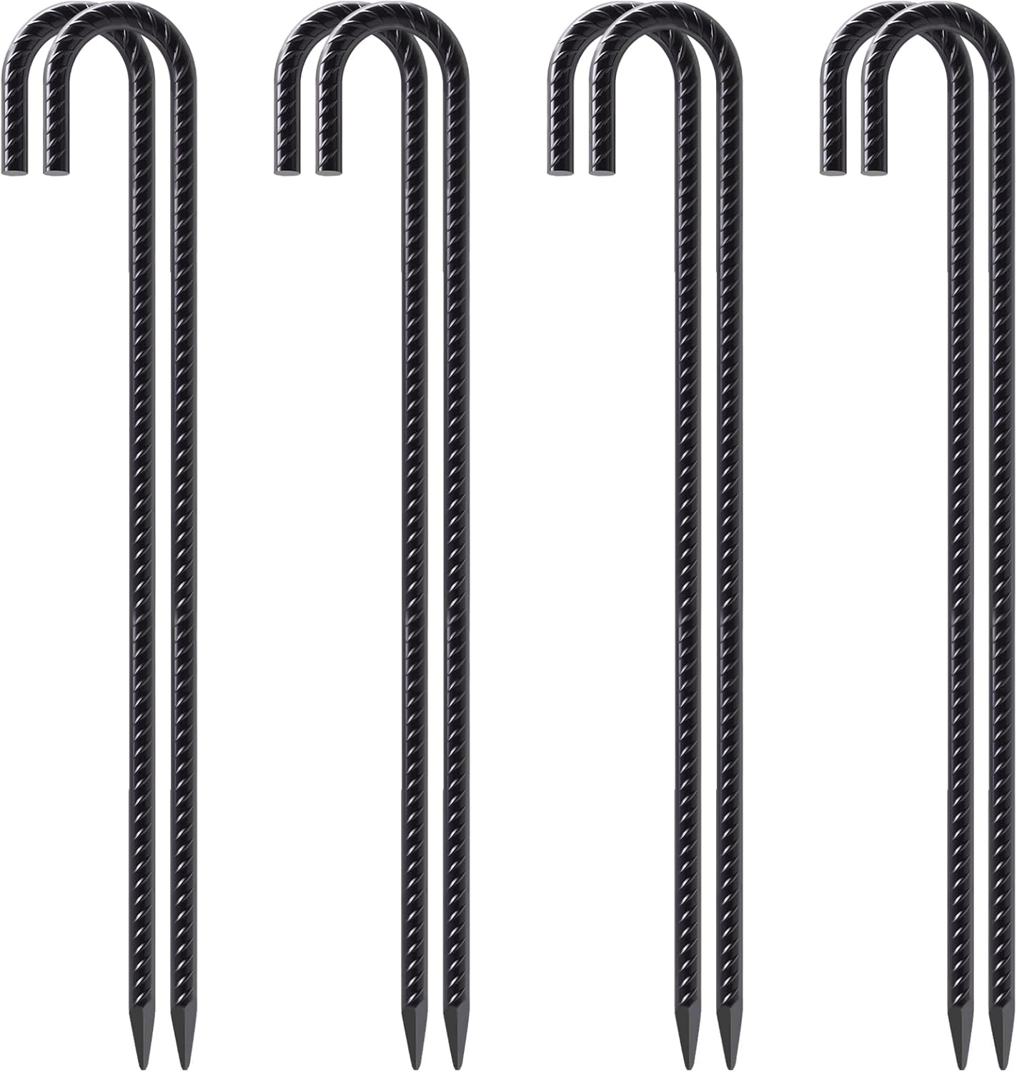 VVOKGO Rebar Stakes 24 Inch J Hook Heavy Duty Ground Anchors (8pcs), 3/8 Inch Diameter Metal Steel Extra Long Fence Stakes with Chisel Point End for Greenhouse, Gazebo, Carport, Camping Tents, Black