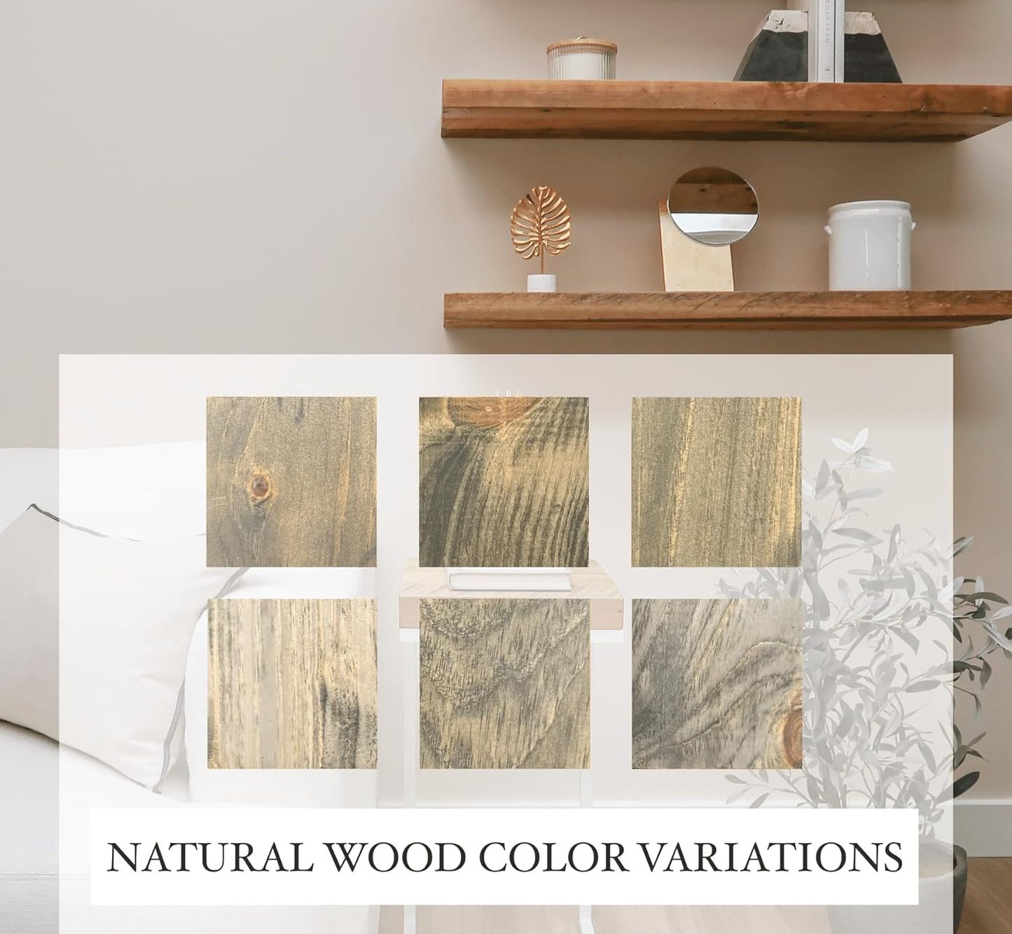 URBANDI, Rustic Floating Shelves, Set of 2, Hidden Bracket, Solid Wood, Heavy Duty, Wall Mounted Shelves, (Grey, 12Wx8D)