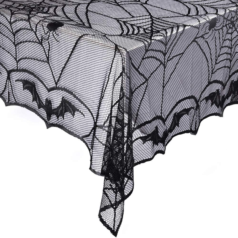eZAKKA Halloween Table Cloth, Spider Web Table Cloth Black Tablecloth Lace Fabric Table Cloths Halloween Table Cover for Rectangle for Parties Gothic Spooky Home Decorations, 48x96 Inch