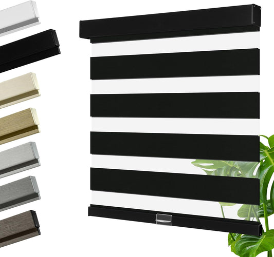 Cordless Zebra Blinds for Windows, Blackout Interior Blinds,Easy to Install,UV Protection,for Offices and Home,Custom Roller Shades, Solid Black, 25" W x 48" H