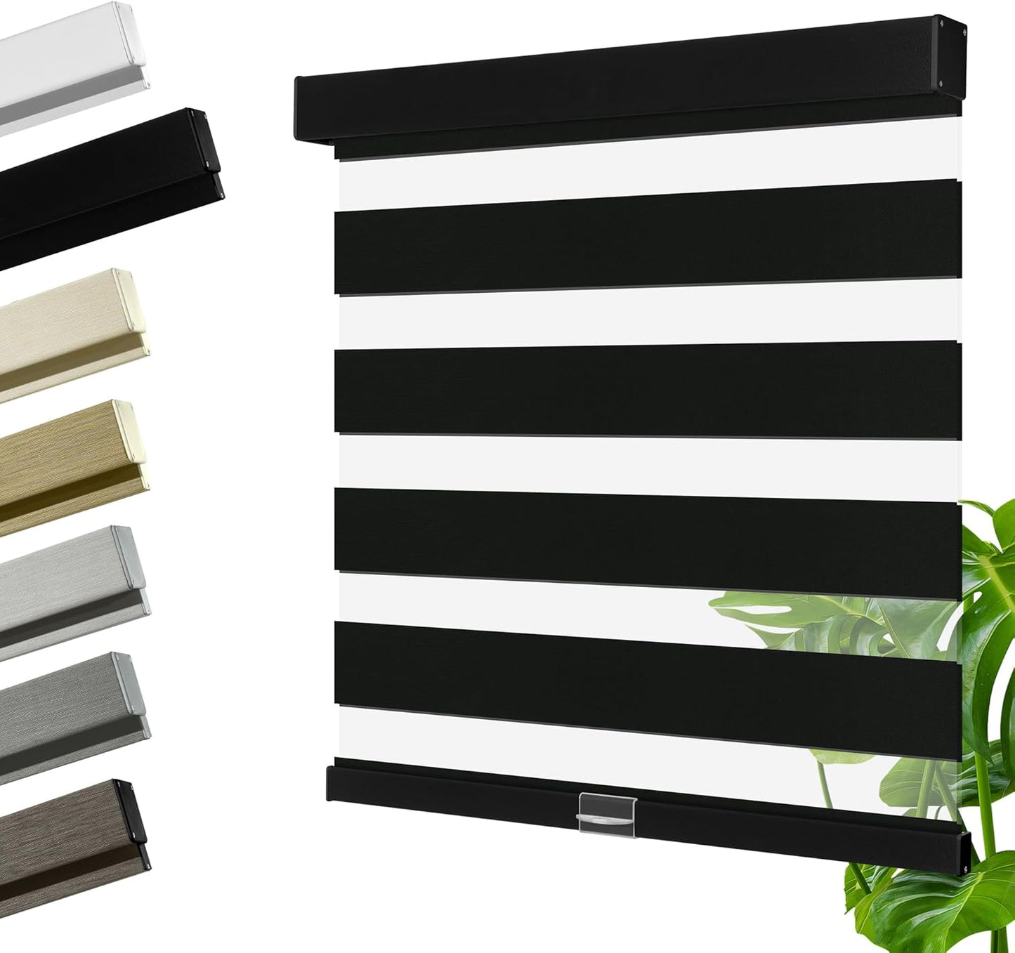 Cordless Zebra Blinds for Windows, Blackout Interior Blinds,Easy to Install,UV Protection,for Offices and Home,Custom Roller Shades, Solid Black, 63" W x 56" H