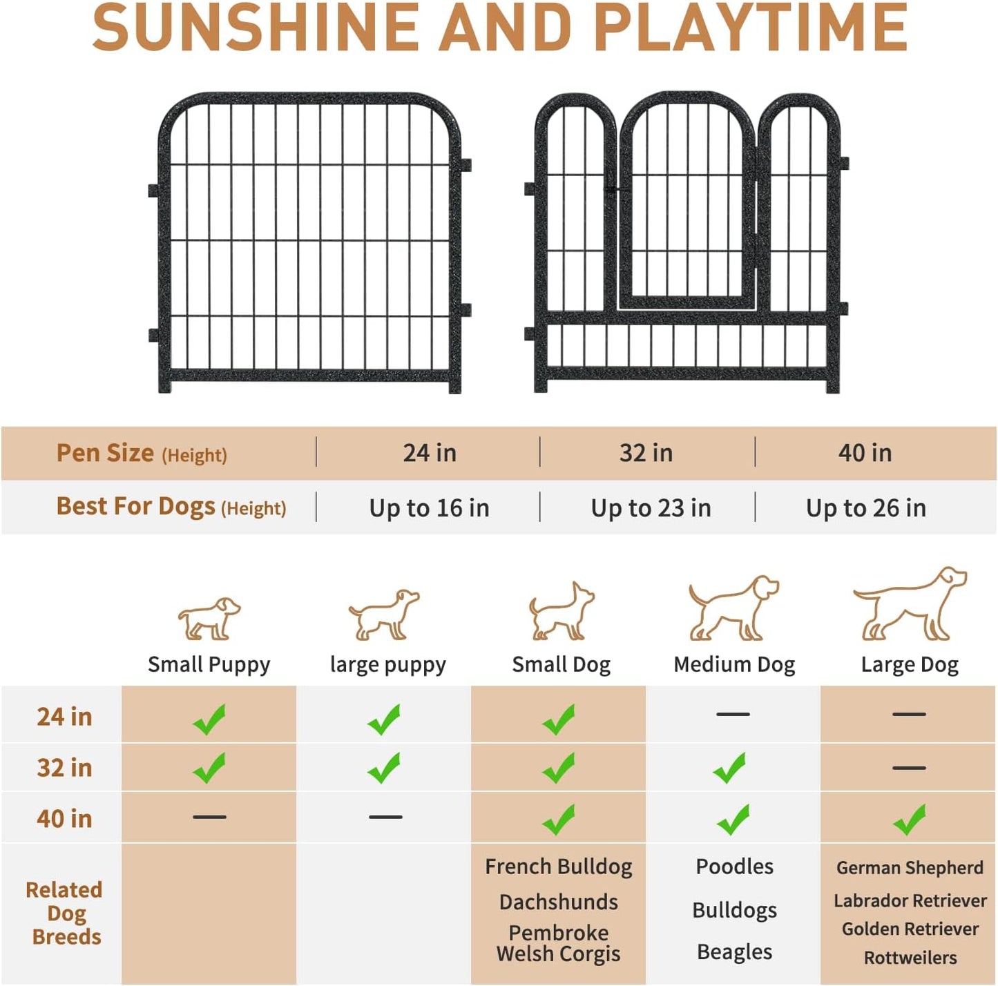 Metal Dog Playpen, 40 Inch Height 8 Panels, Ideal Dog Fence for Large/Medium/Small Dogs Indoor & Outdoor Bliss, Perfect Dog Pen for Camping, Yard, and RV | Black-Silver
