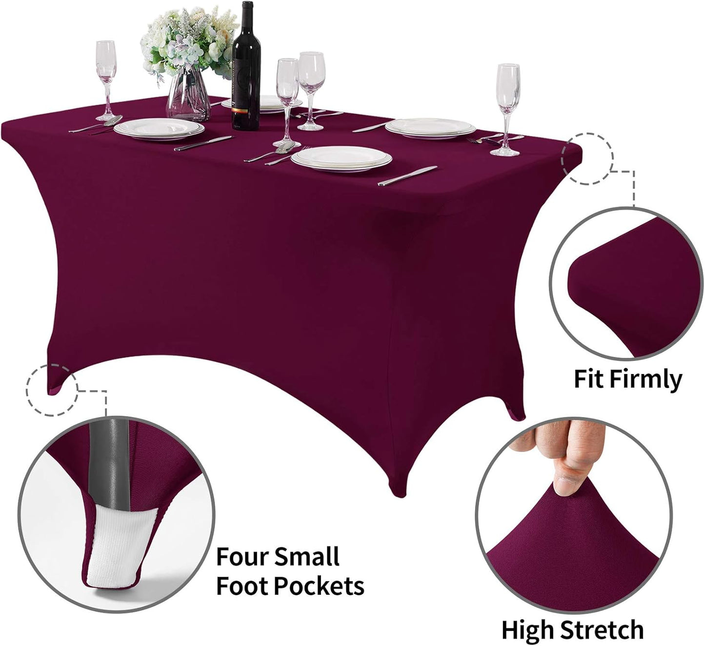 Spandex Table Cover for 4FT or 6ft or 8ft Table Universal Fitted Stretch Tablecloth for Party, Banquet, Wedding and Events-Burgundy