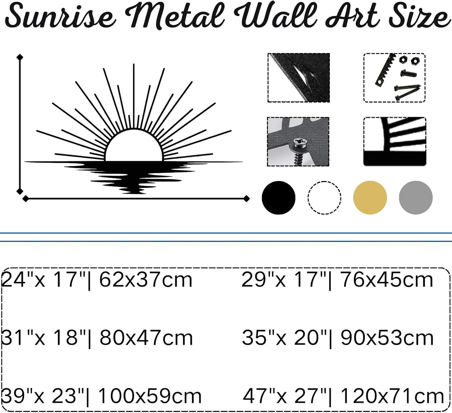 Sunrise Metal Wall Art, Metal Sun Wall Decor, Metal Sun Outdoor Decor, Large Metal Sun Wall Art, Sun Wall Art, Boho Sun Wall Art, Sunshine Metal Sign, Living Room Bedroom Wall Hangings (White, 59"x 35"| 150x89cm)