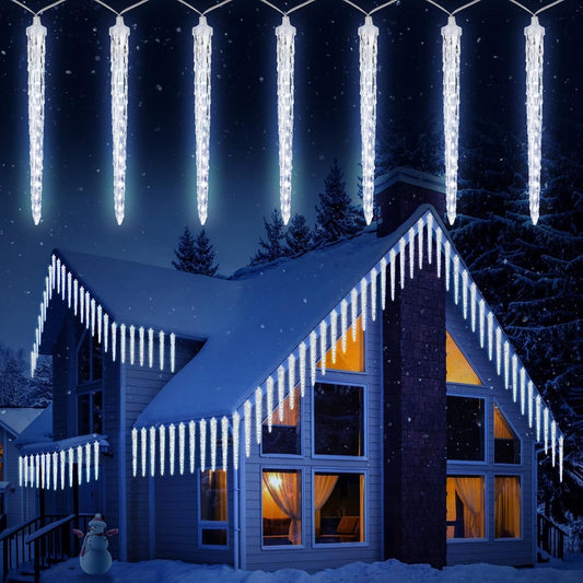 Brightown Christmas Meteor Shower Icicle Lights Outdoor, 2 Pack Total 40ft with 40 Large Tube 960 LED Dropping Effect, Waterproof Decorations for House Eave Roofline, Cool White