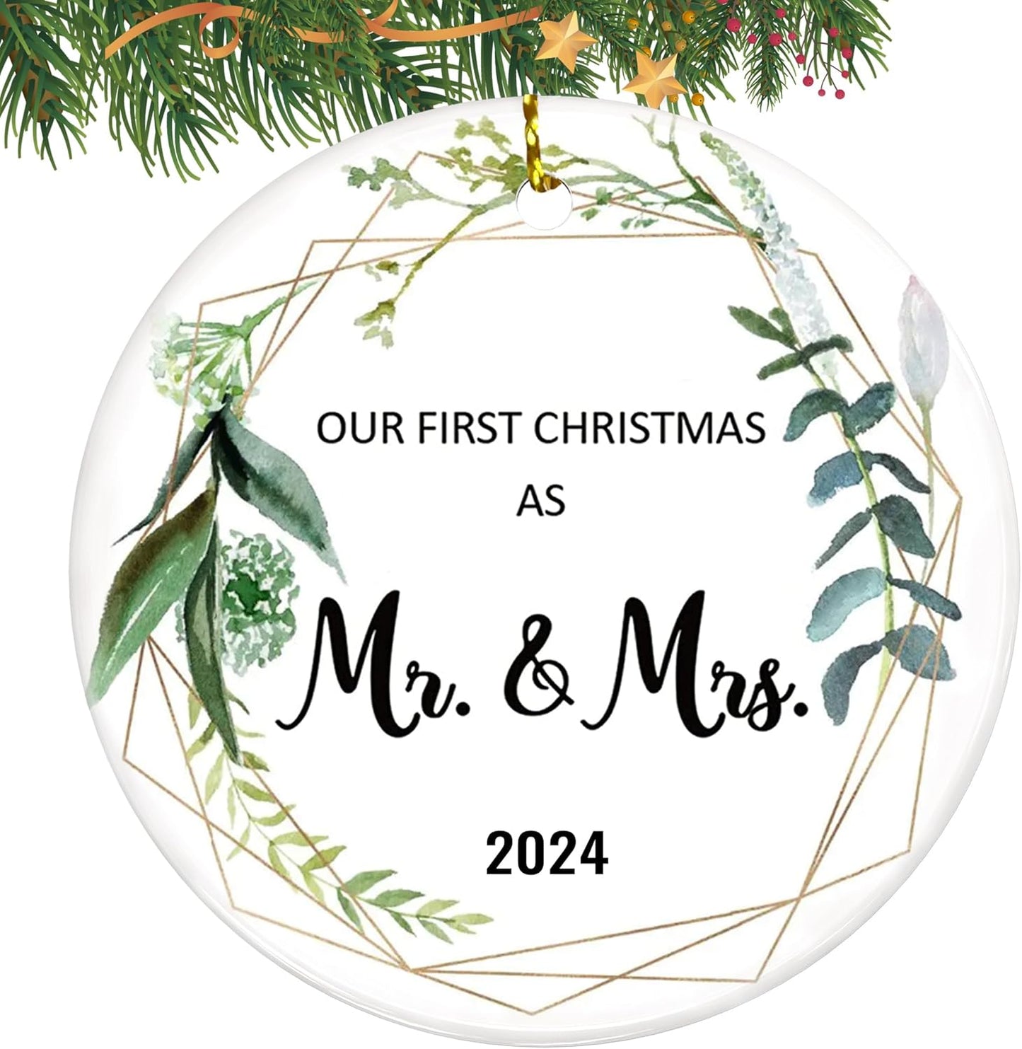 Wedding Gifts for Couples Unique 2024 Our First Christmas Married Ornaments Ceramic, 1st Christmas as Mr Mrs, Bridal Shower Gift, Just Married Gifts, Newlywed Keepsake