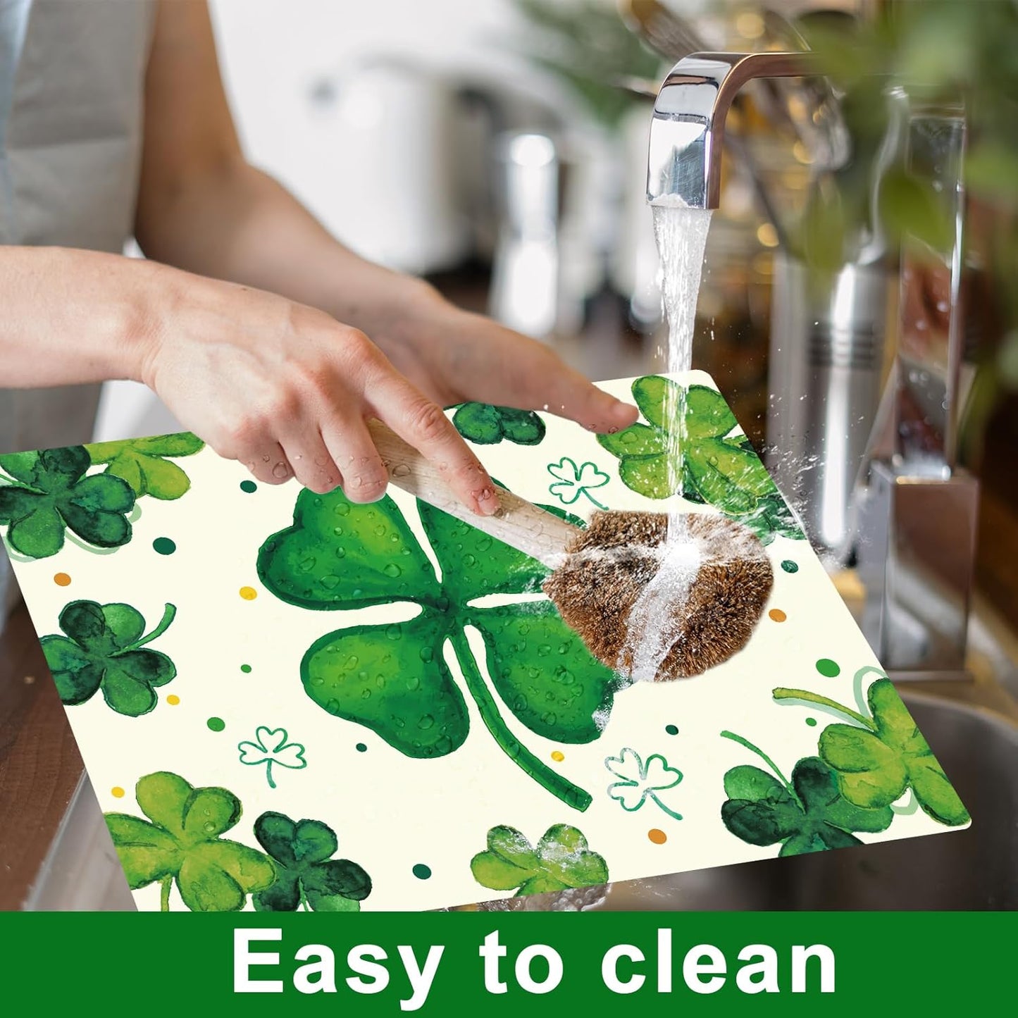 St. Patrick's Day Placemats Set of 6 Reusable Lucky Shamrock Plastic Table Mats Easy Clean Clover Place Mats Wipeable Spring Irish Table Decoration for Indoor Outdoor Party Kitchen Dining