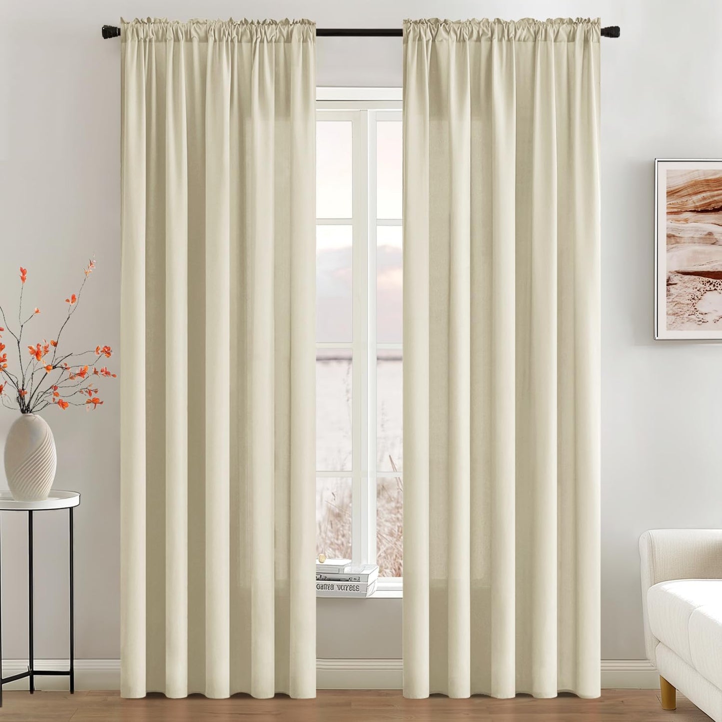 MIULEE Cream Beige Privacy Sheer Curtains That Let Light in 72 Inches Long Non-See-Through Semi Sheer Curtain Light Filtering Window Curtains Drapes for Living Room Bedroom 2 Panels Set 42 X 72