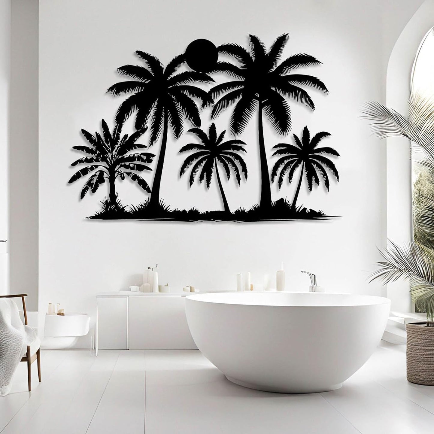 Tuglona Metal Palm Tree with Sunset Wall Decor, Tropical Palm Tree Metal Wall Art, Tropical Wall Decor, Sun Wall Art, Beach Wall Decoration, Coastal Trees Wall Hanging (Gold, 53"x37"/135x93cm)