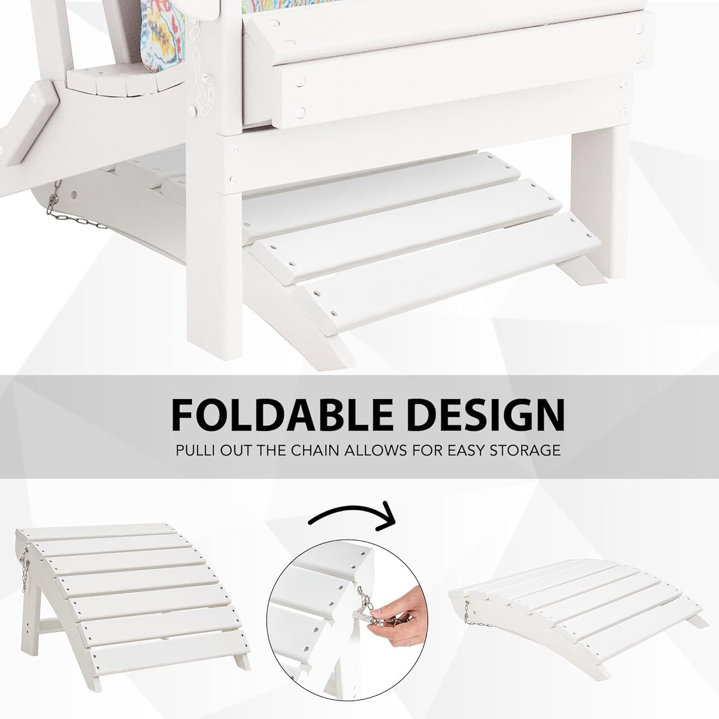 Sundale Outdoor Folding Plastic Adirondack Ottoman, All-Weather Adirondack Chair Footrest, Fade and Rust Resistant, Perfect for Outside Patio Garden Pool Yard White