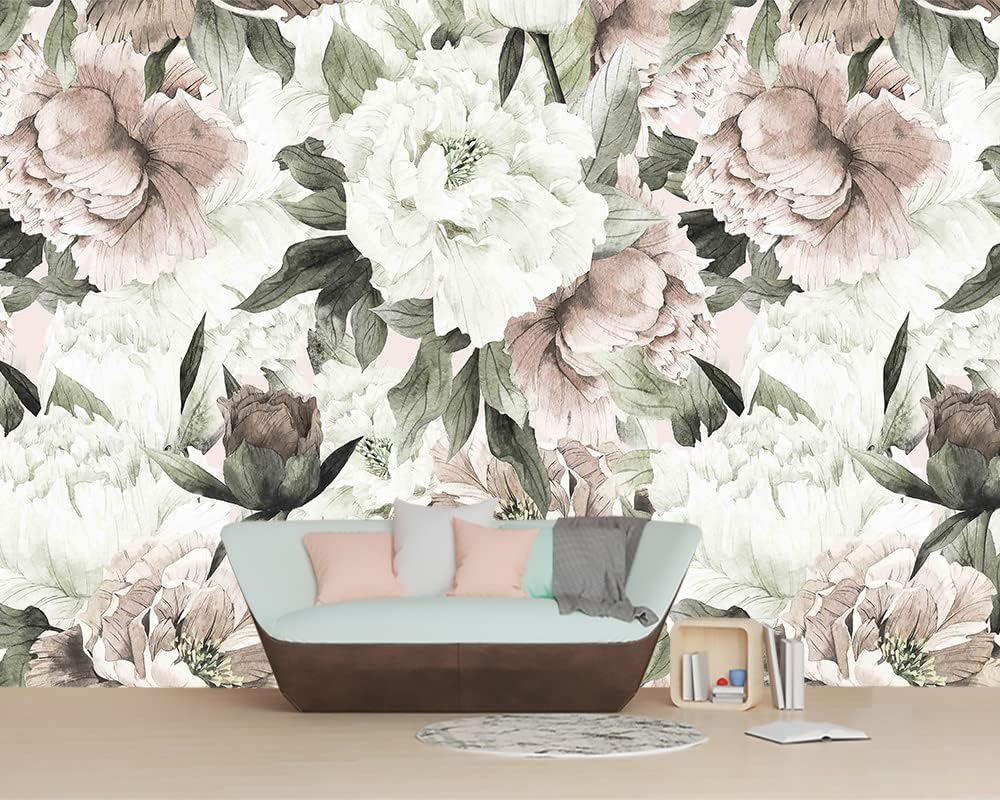 Roses and Banana Leaves Wall Mural Wallpaper for Bedroom and Living Room(Not Self-Adhesive)