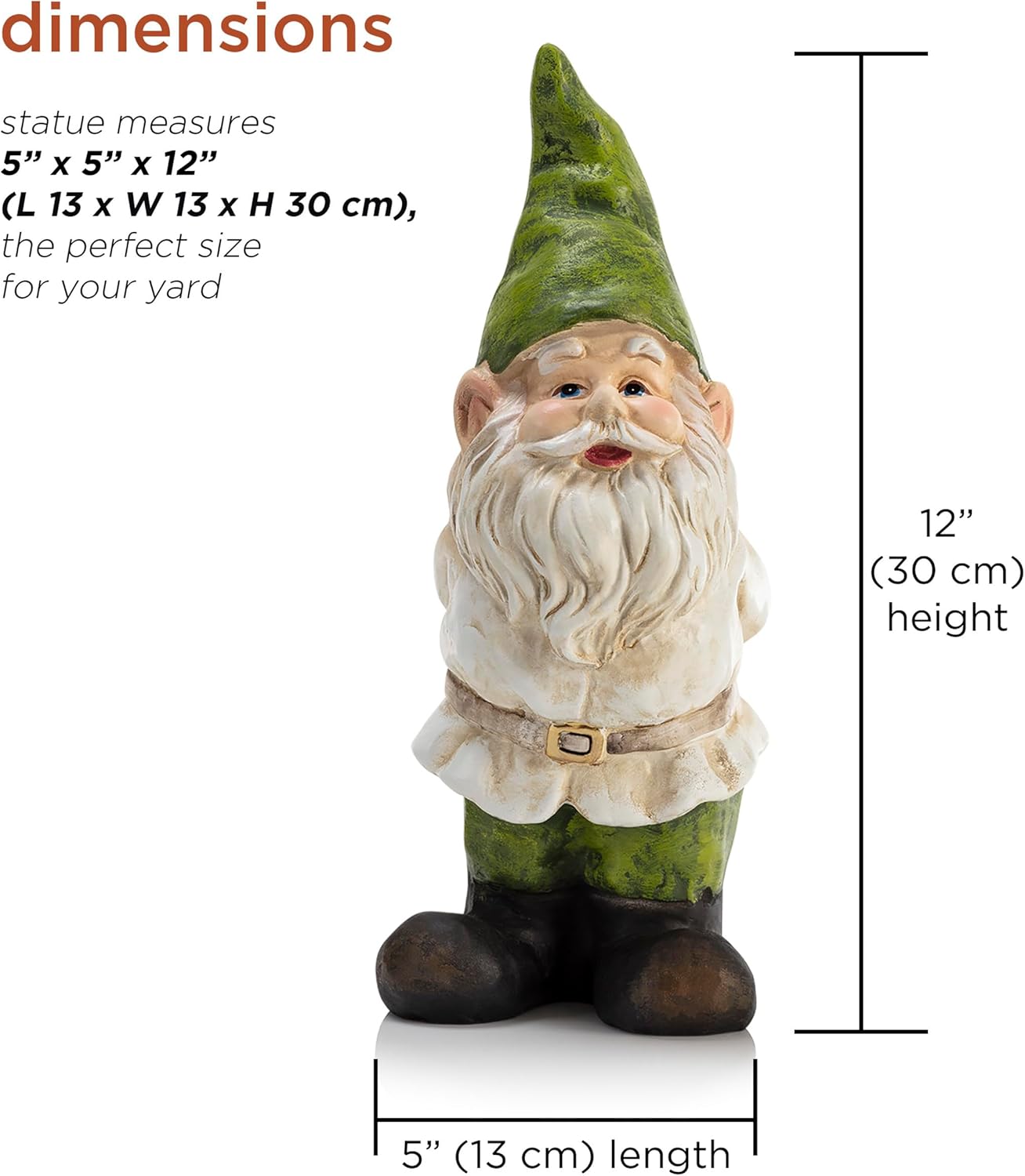 Alpine Corporation 12" Tall Traditional Outdoor Garden Gnome Yard Statue Decoration