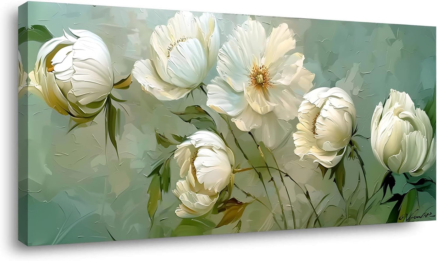 LASMOND Blooming White Flowers Plants Wall Art Decor Artwork for Bedroom (30x60 Inches)