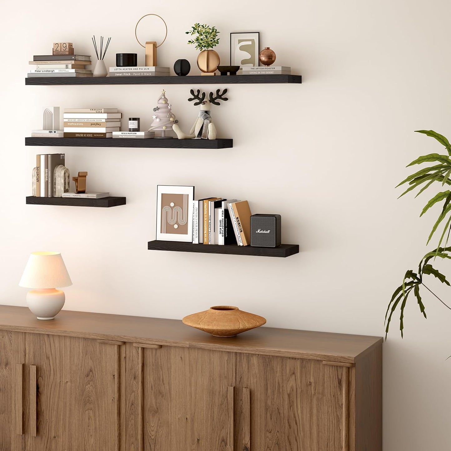 BGMG Wood Floating Shelves 48 inch, Wide Rustic Wooden Wall Shelves for Bathroom Living Room Bedroom Kitchen Farmhouse Set of 2-48x 6.7 x1.25 inch- Black