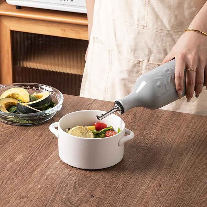 Sweejar Large Olive Oil Dispenser Bottle with Spout, 24 Oz Ceramic Oil Dispenser for Kitchen, Relief Opaque Oil Cruet, Oil Container for Cooking, EVOO, Avocado Oil, Vinegar, Pack of 1(Gray)