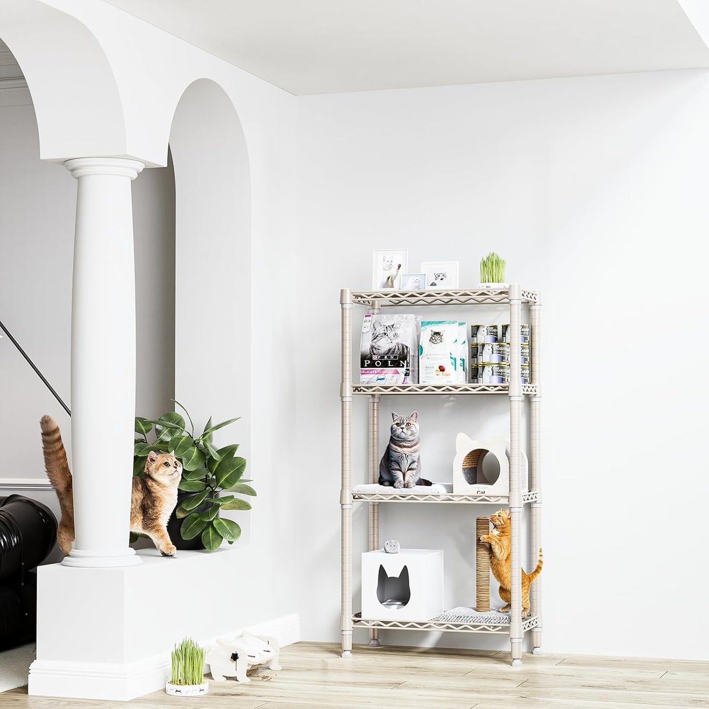 1000 lbs 4-Shelf Standing Storage Shelves Heavy Duty Metal Shelving Unit Adjustable Wire Rack for Office Garage Kitchen, Light Tan 11.8 D x 23.6" W x 47.5" H