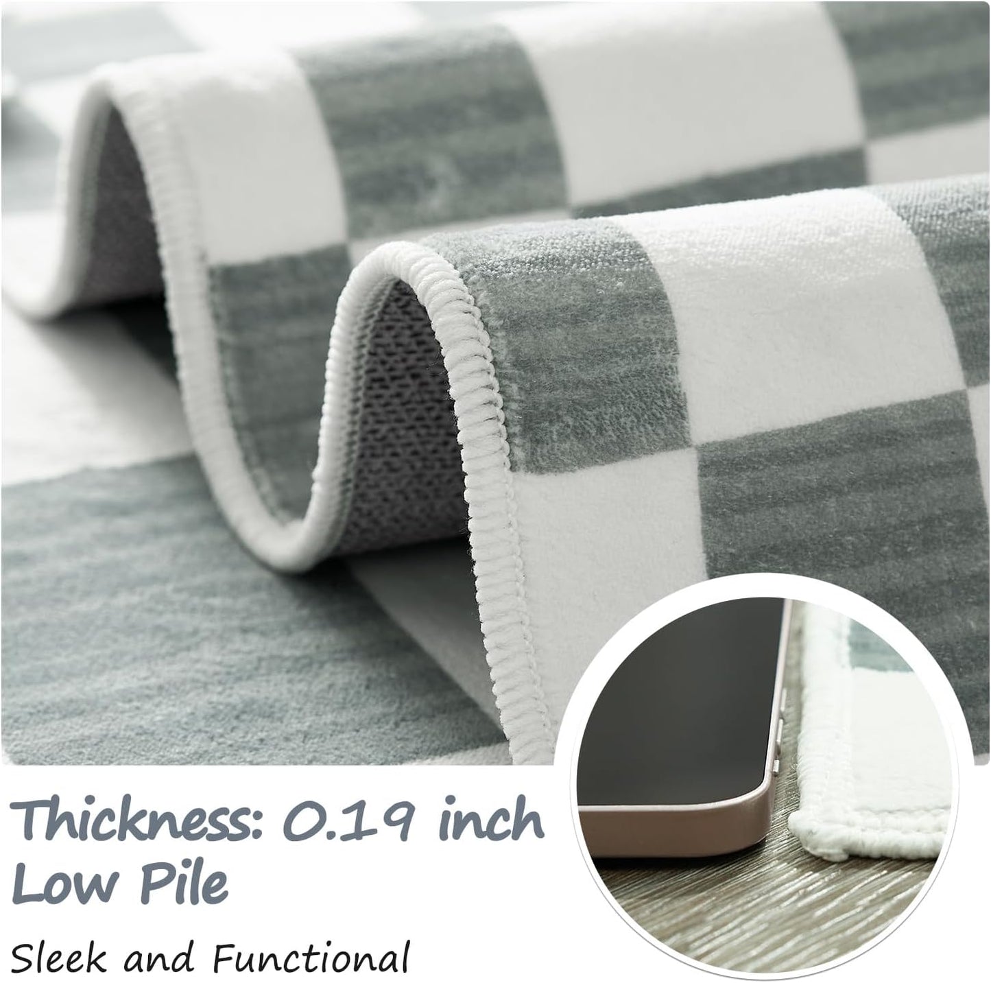 jinchan 2x3 Kids Area Rug Washable Indoor Entryway Doormat Modern Checkered Geometric Lattice Small Rug Non Slip Soft Carpet for Nursery Room Bedroom Bathroom Home Grey