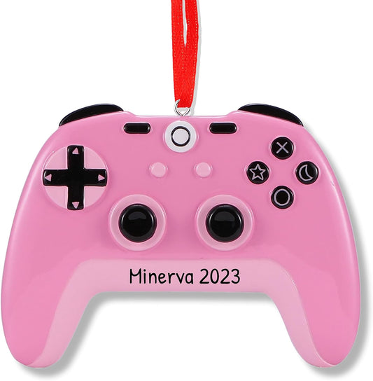 Ornaments by Elves - Personalized Pink Controller Christmas Ornament 2024 - Hanging Decor Gaming Accessories, Tree Decorations in Giftable Packaging