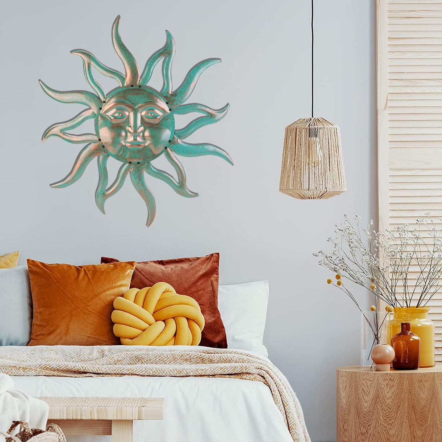 Sun Metal Wall Art Outdoor Decor - 30 Inches Rust Proof Retro Metal Wall Sculpture Statues Wall Art Hanging Decoration for Indoor Outdoor,Garden, Home, Farmhouse, Fence Balcony Patio and Bedroom