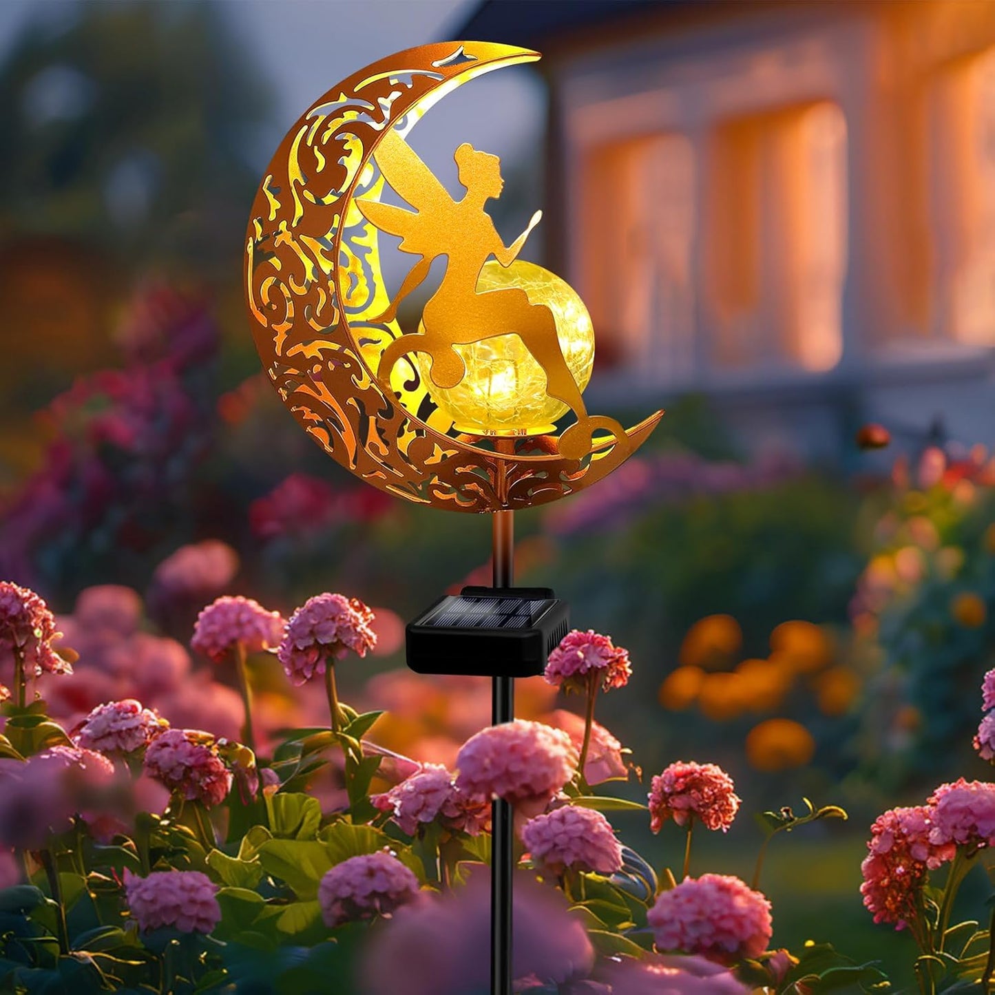 YJFWAL Garden Solar Lights Pathway Stake Lights Moon Fairy Glass Globe with Angel Decor, Gifts for Mom Grandma Friends, Outdoor Decor Light Waterproof for Walkway, Yard, Patio or Garden (Warm White)