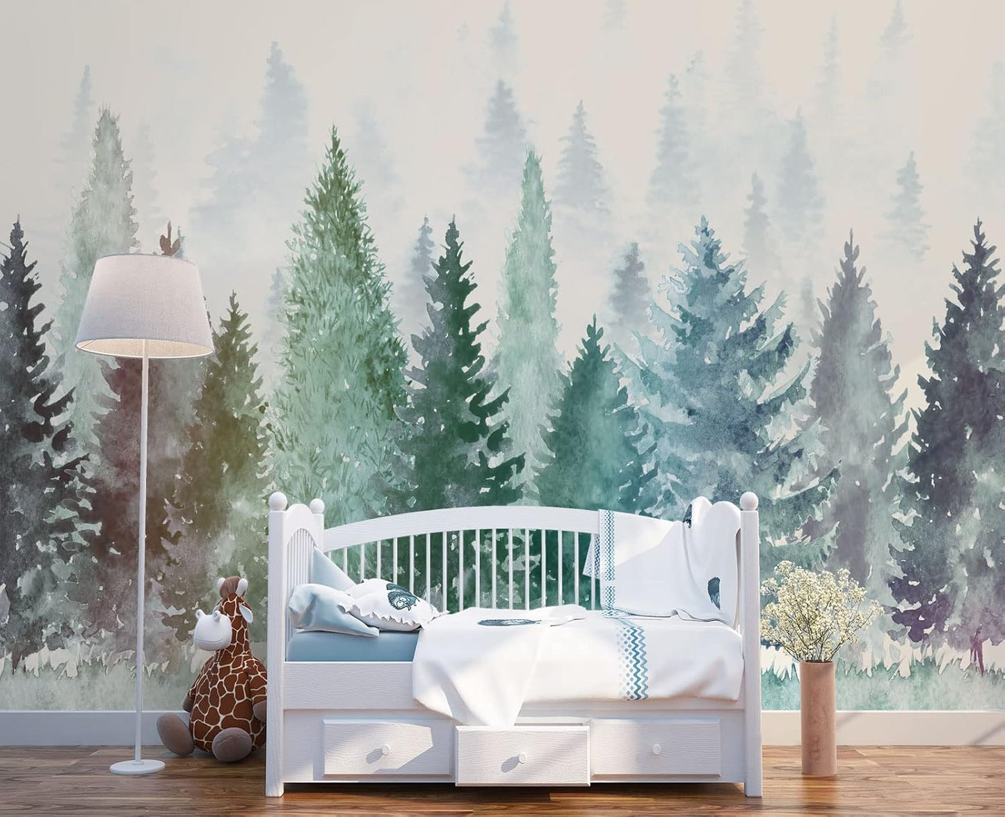 Colorful Watercolor Forests Children's Nursery Wall Mural Wallpaper 103" x 69"