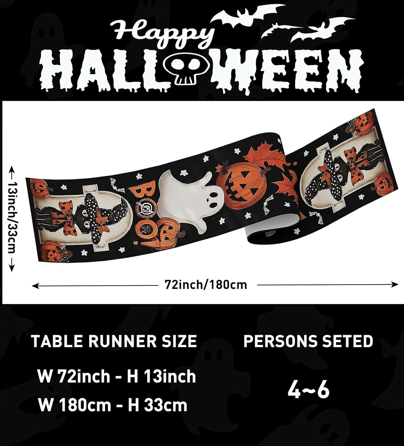Halloween Table Runner,72 Inches Pumpkin Ghost and Spider Web Pattern Table Runner for Halloween, Table Decoration/Party Dinner Table Decor,Kitchen,Mantel,Bedroom Decoration