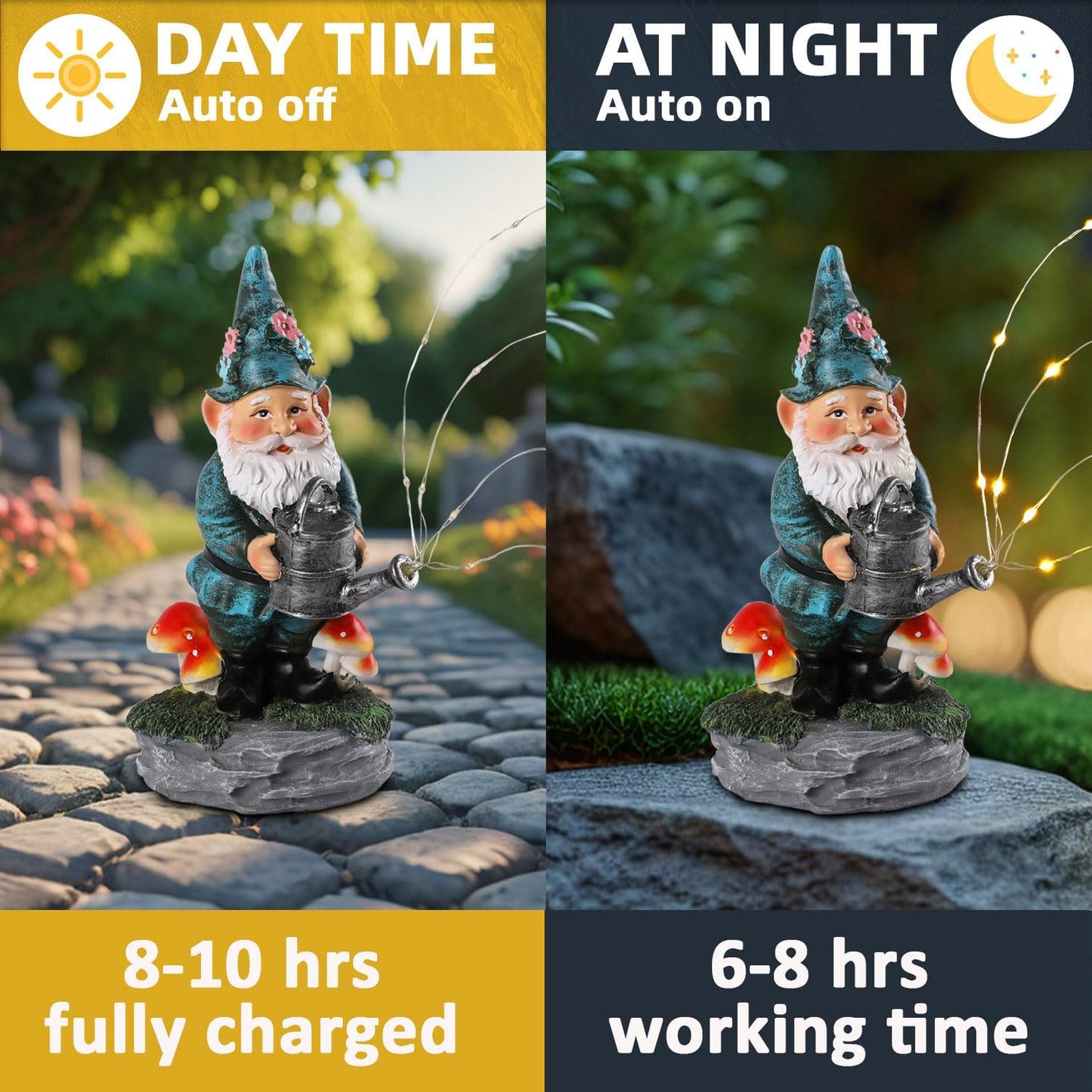 Solar Gnome Statue for Garden with Watering Can Light 8" Resin Gnome Figurines Outdoor Paito Yard Porch Decor Birthday Housewarming Gnomes Gifts for Women Mom Grandma Wife Sister