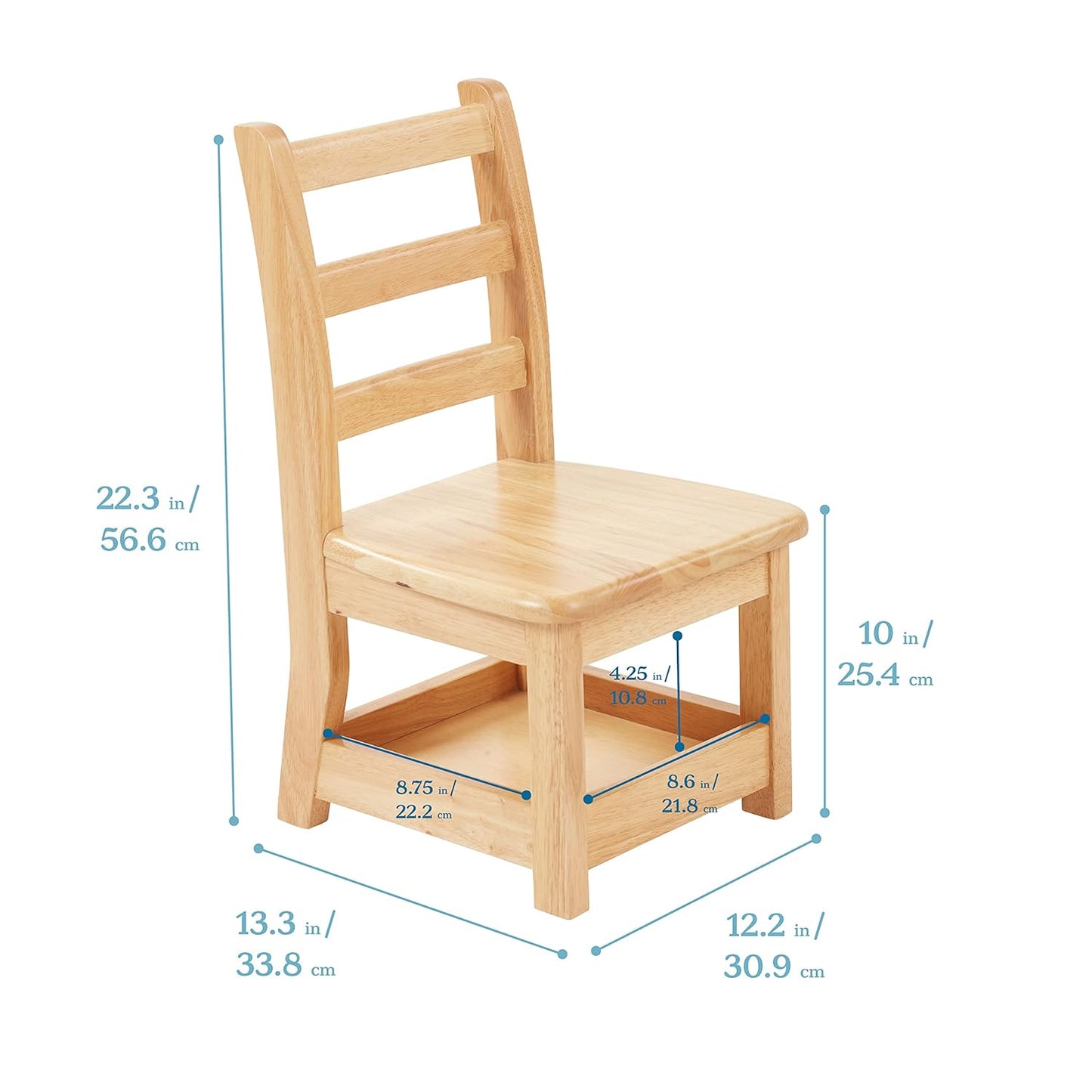 ECR4Kids Three Rung Ladderback Chair with Storage, 10in Seat Height , Classroom Seating, Honey, 2-Pack