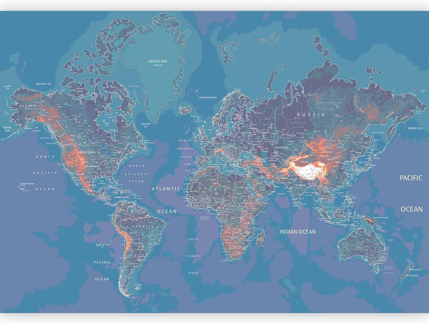 artgeist Wall Mural World Map 154x110 in - XXL Peel and Stick Self-Adhesive Wallpaper Removable Large Sticker Foil Wall Decor Print Picture Image Design Map of The World k-A-0061-a-d