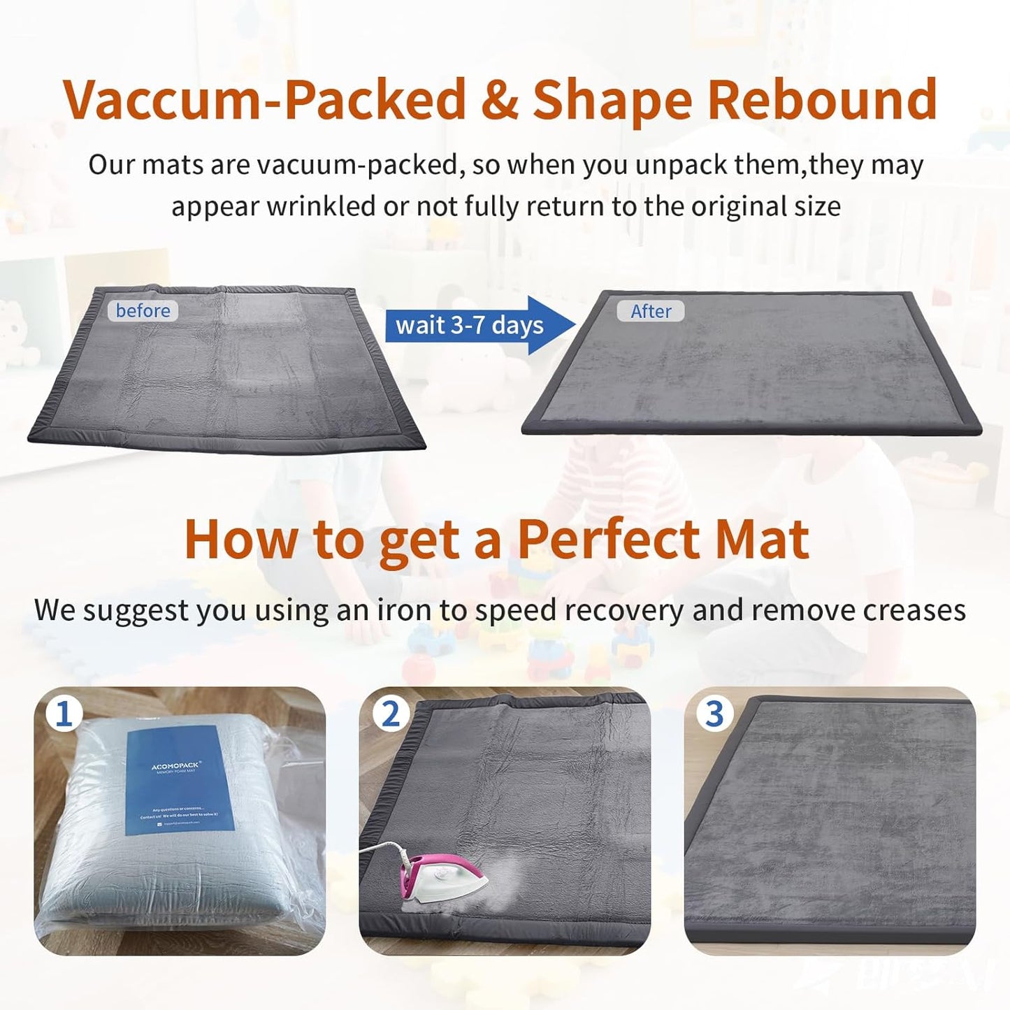 ACOMOPACK Baby Play Mat for Floor,1.3" Thick Memory Foam Area Rug for Living Room,Soft Velvet Crawling with Non-Slip Bottom for Kid,Toddler,79"×118" Tummy Time Nursery Rugs,Yoga（Dark Grey）