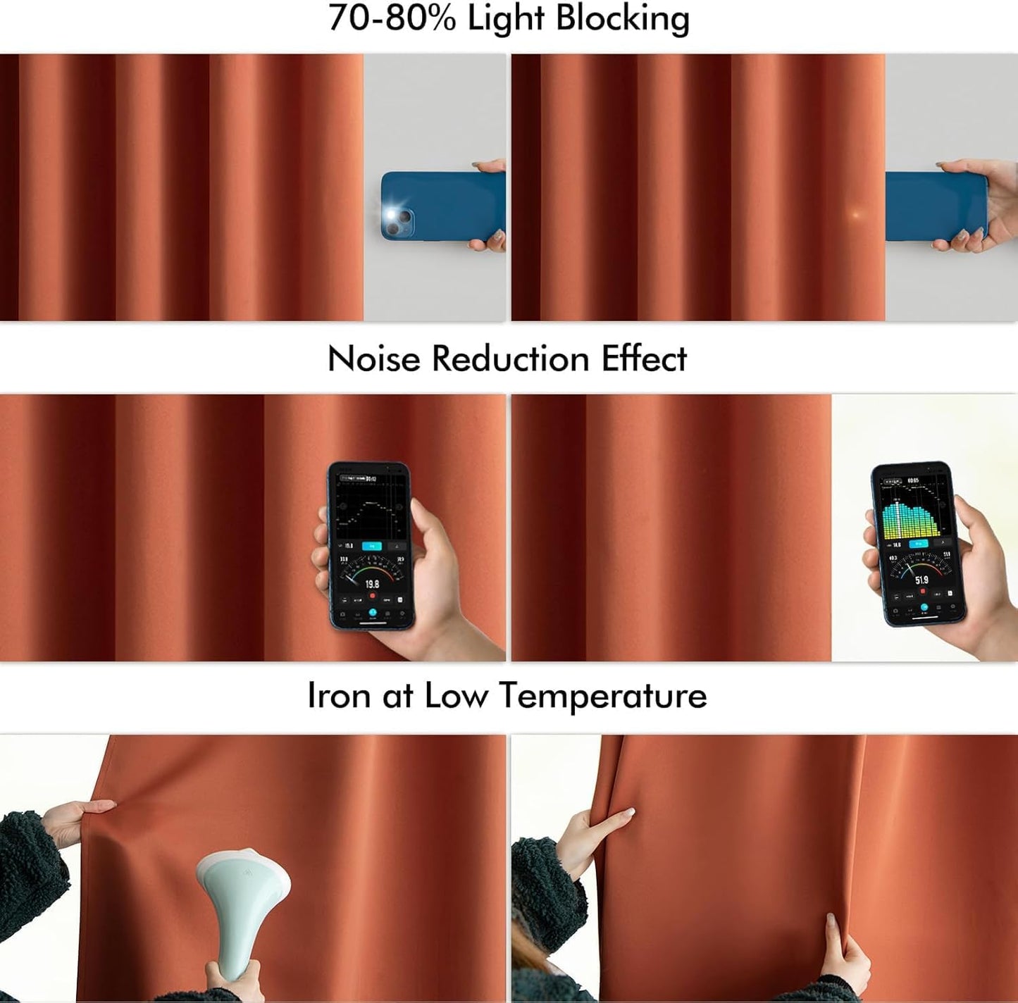 MIULEE Back Tab Burnt Orange Blackout Curtains 120 Inch Long 2 Panels Set for Living Room Bedroom Privacy, Fall Terracotta Rod Pocket/Pinch Pleated Extra Long Room Darkening Light Blocking Drapes