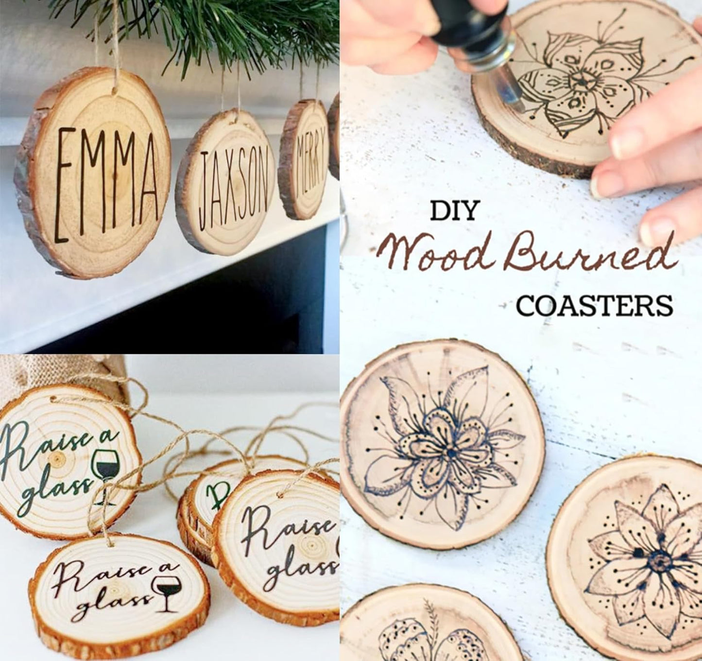 30 Pcs Wood Slices For Crafts, 1.7"-2.3” Pre-Drilled Holes Wood Rounds, 66 Feet Twine String, Wooden Circles For Crafts Burning Painting Diy Crafts Christmas Wedding Party Wedding Decor Party